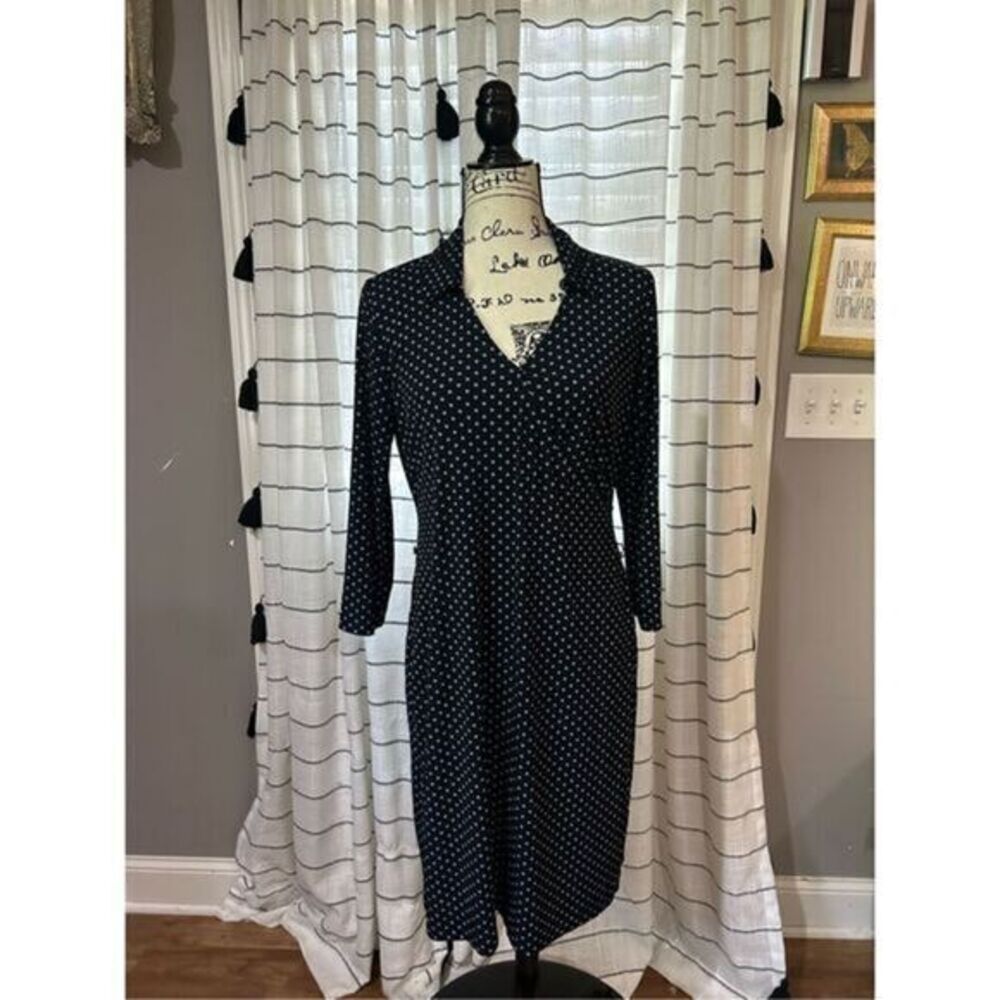 Jones Of New York Women’s Navy Polka Dot Midi Street Dress Size Medium